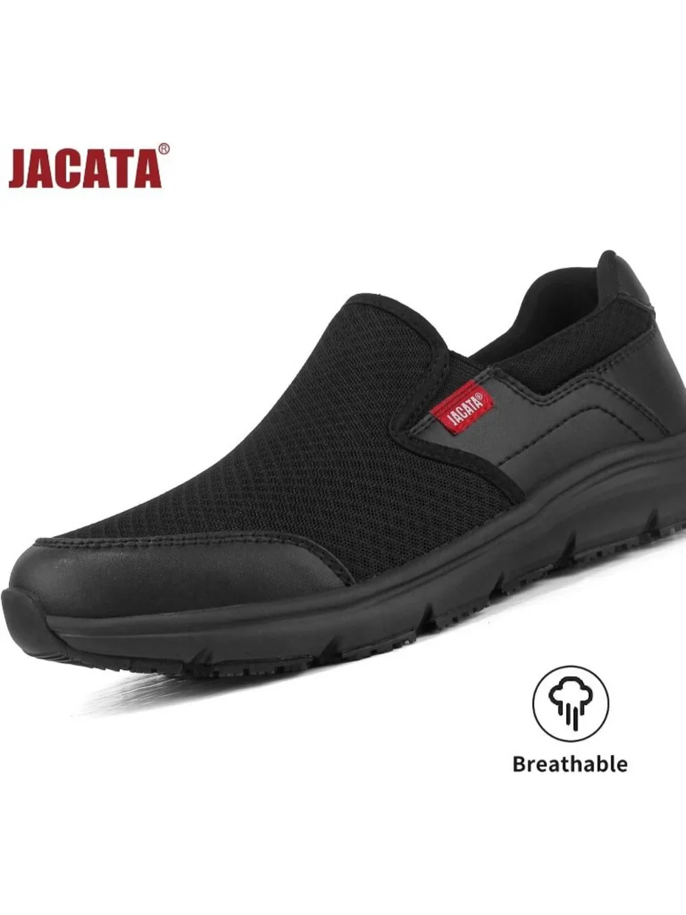 Jacata Men's Black Mesh Faux Leather Slip On Water Resistant Non Slip Sneakers